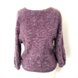 NWT Nine West Fuzzy Soft Brushed Knit Purple Pullover Fluffy Sweater Sz M